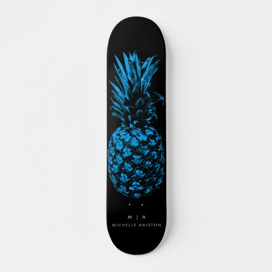 Elegant Blauw Ananas Monogram Minimalistisch Aange Persoonlijk Skateboard (Voorkant)