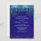 Elegant blauw aqua druppelt glitterballonnen zoet  kaart (Achterkant)