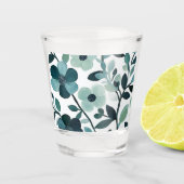 Elegant blauw Aqua Floral Botanisch Shot Glas (Voorkant)