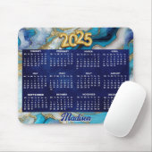 Elegant blauw aqua marmer kunst faux glitter 2025 muismat (Met muis)