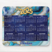 Elegant blauw aqua marmer kunst faux glitter 2025 muismat (Voorkant)