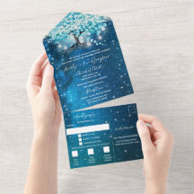 Elegant Blauw Aqua Teal Hartblad Boom Bruiloft