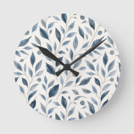 Elegant Blauw Aquarel Bladeren Patroon Ronde Klok
