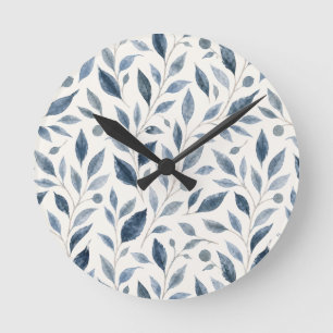 Elegant Blauw Aquarel Bladeren Patroon Ronde Klok