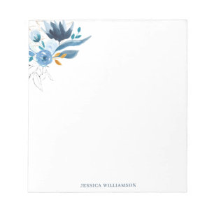 Elegant Blauw Aquarel Bloem Motief Persoonlijk Bri Notitieblok