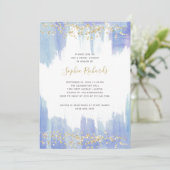 Elegant Blauw Aquarel en Goud | Bruidsmeisjesfeest Kaart (Staand voorkant)