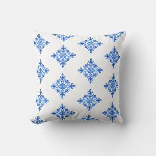 Elegant Blauw Aquarel Portugees Tegel Bloemmotief Kussen