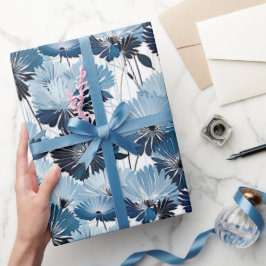 Elegant Blauw Aster Bloemmotief Inpakpapier