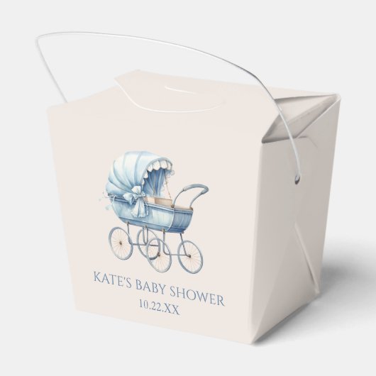 Elegant Blauw Baby Carriage Baby shower Bedankdoosjes (Achterkant)