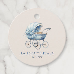 Elegant Blauw  Baby Carriage Baby shower Bedankjes Labels