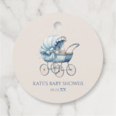 Elegant Blauw Baby Carriage Baby shower Bedankjes Labels (Achterkant)