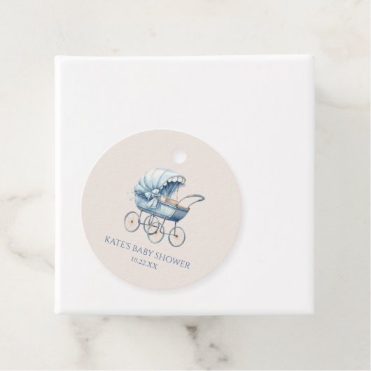 Elegant Blauw  Baby Carriage Baby shower Bedankjes Labels (In situ)