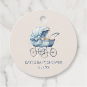 Elegant Blauw  Baby Carriage Baby shower Bedankjes Labels (Voorkant)
