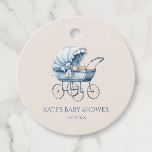 Elegant Blauw Baby Carriage Baby shower Bedankjes Labels (Voorkant)