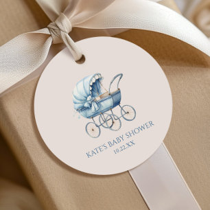 Elegant Blauw  Baby Carriage Baby shower Bedankjes Labels