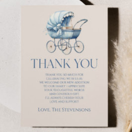 Elegant Blauw  Baby Carriage Baby shower Bedankkaart