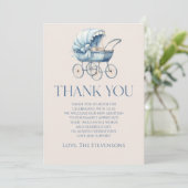 Elegant Blauw  Baby Carriage Baby shower Bedankkaart (Staand voorkant)