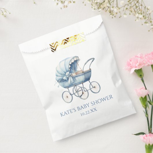 Elegant Blauw  Baby Carriage Baby shower Bedankzakje (Gezegeld)