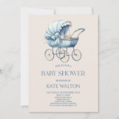 Elegant Blauw  Baby Carriage Baby shower Kaart (Voorkant)
