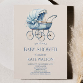 Elegant Blauw  Baby Carriage Baby shower Kaart