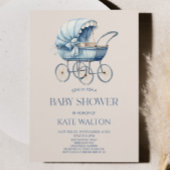 Elegant Blauw  Baby Carriage Baby shower Kaart