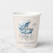 Elegant Blauw  Baby Carriage Baby shower Papieren Bekers (Achterkant)