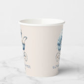 Elegant Blauw  Baby Carriage Baby shower Papieren Bekers (Links)