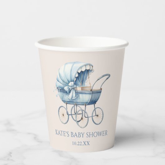 Elegant Blauw  Baby Carriage Baby shower Papieren Bekers (Voorkant)