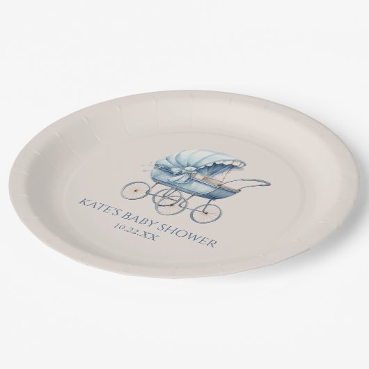 Elegant Blauw  Baby Carriage Baby shower Papieren Bordje (Gekanteld)