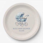 Elegant Blauw Baby Carriage Baby shower Papieren Bordje (Voorkant)