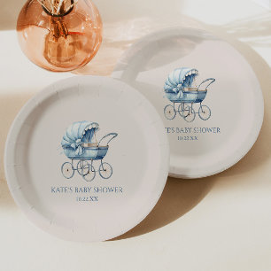 Elegant Blauw  Baby Carriage Baby shower Papieren Bordje