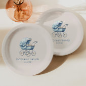 Elegant Blauw Baby Carriage Baby shower Papieren Bordje
