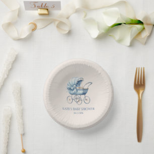 Elegant Blauw  Baby Carriage Baby shower Papieren Kommen