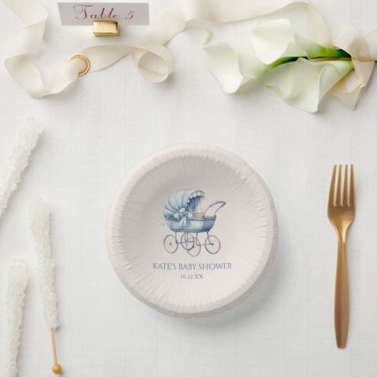 Elegant Blauw  Baby Carriage Baby shower Papieren Kommen (Huwelijk)