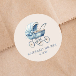 Elegant Blauw  Baby Carriage Baby shower Ronde Sticker