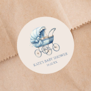 Elegant Blauw Baby Carriage Baby shower Ronde Sticker