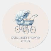 Elegant Blauw  Baby Carriage Baby shower Ronde Sticker (Voorkant)
