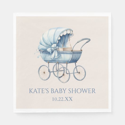 Elegant Blauw  Baby Carriage Baby shower Servet (Voorkant)