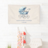 Elegant Blauw Baby Carriage Baby shower Spandoek (Insitu)