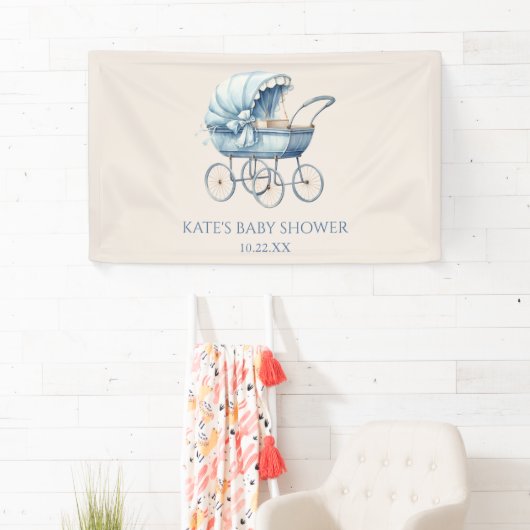 Elegant Blauw Baby Carriage Baby shower Spandoek (Insitu)
