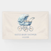 Elegant Blauw Baby Carriage Baby shower Spandoek (Horizontaal)
