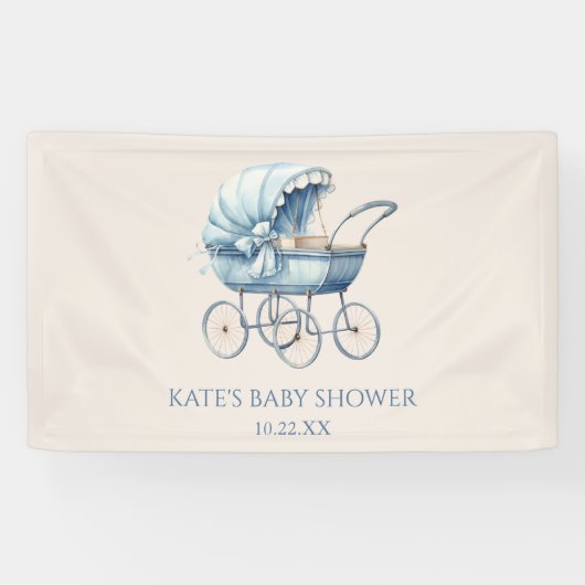 Elegant Blauw Baby Carriage Baby shower Spandoek (Horizontaal)
