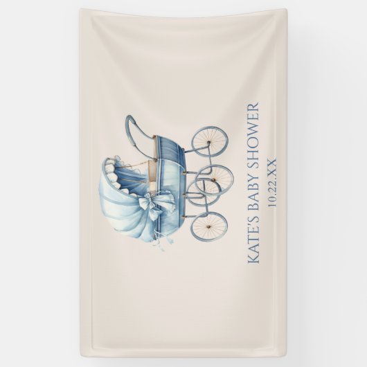 Elegant Blauw  Baby Carriage Baby shower Spandoek (Verticaal)