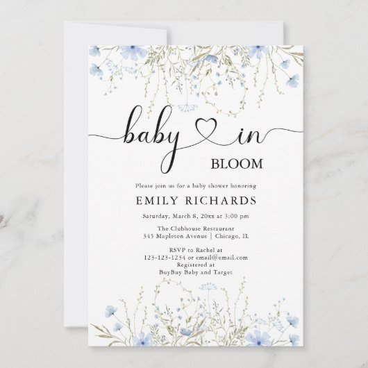 Elegant blauw Baby met blauw bloem in het baby sho Kaart (Voorkant)