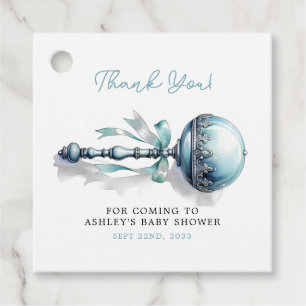 Elegant blauw Baby rammelaar jongen Baby shower Bedankjes Labels