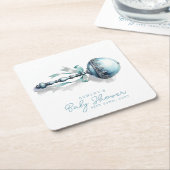 Elegant blauw Baby rammelaar jongen Baby shower Kartonnen Onderzetters (Schuin)