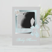 Elegant blauw Baby shower foto uitnodiging (Staand voorkant)