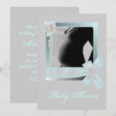 Elegant blauw Baby shower foto uitnodiging (Voorkant / Achterkant)
