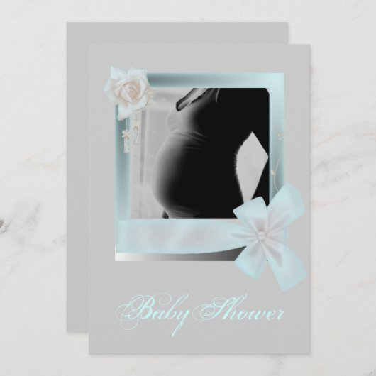 Elegant blauw Baby shower foto uitnodiging (Voorkant / Achterkant)