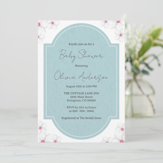 Elegant Blauw Baby shower Invitation Kaart (Staand voorkant)